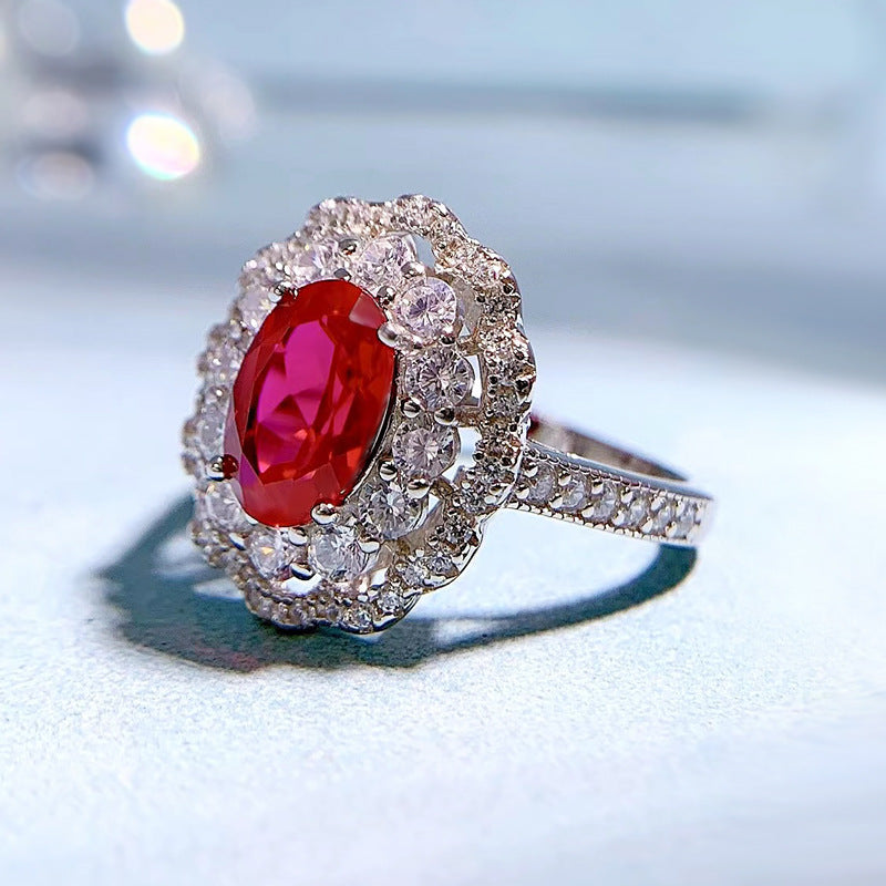 925 sterling silver high carbon diamond wrapped ruby ring