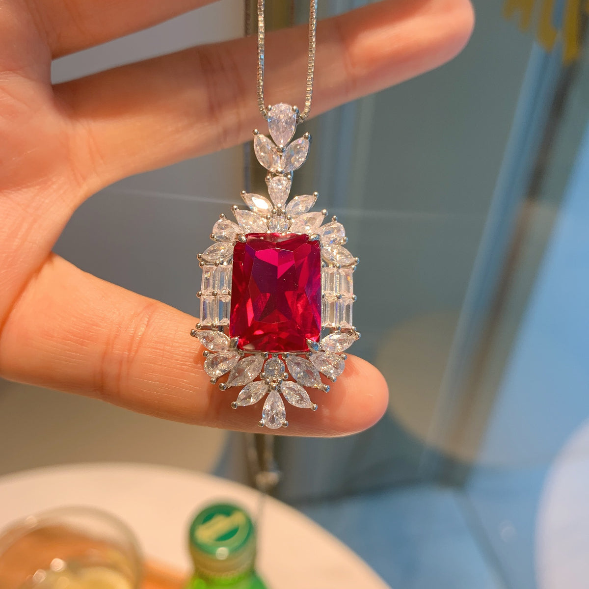 Ruby Square Cut Necklace Pendant