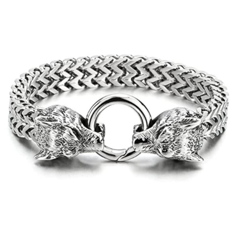 Men's Stainless Steel Wolf Head Chain Bracelet