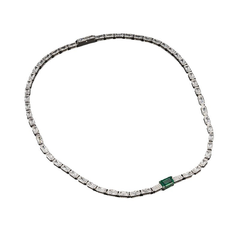 Full diamond necklace square design emerald retro women's collarbone necklace