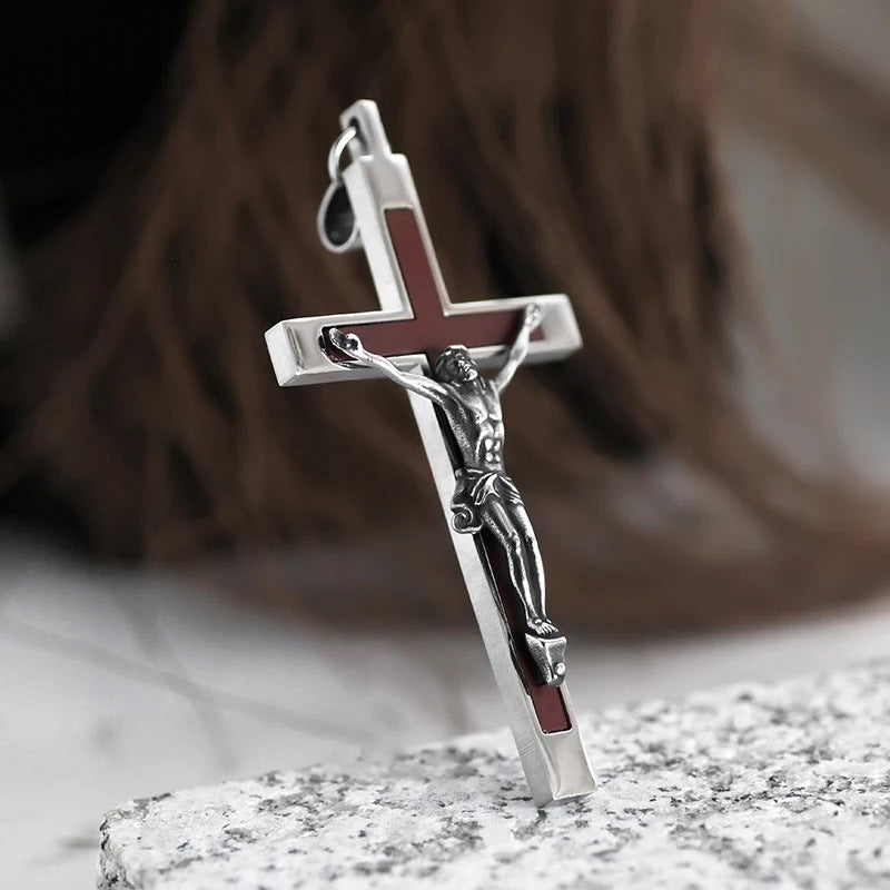 men's cross titanium steel necklace