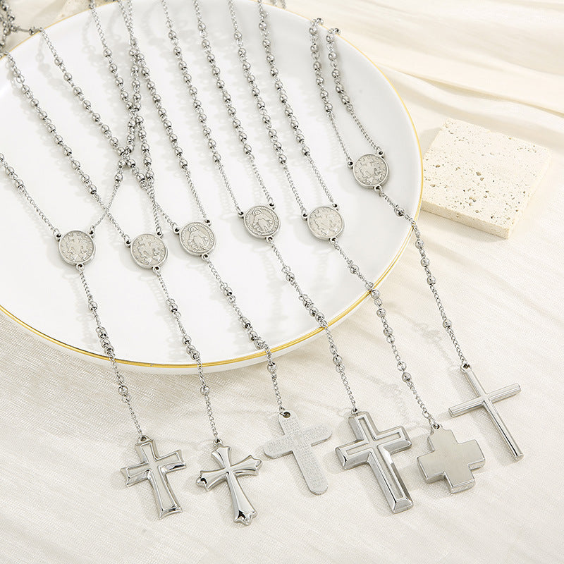 Ins style simple and fashionable variety of crosses with retro titanium steel necklaces women's jewelry