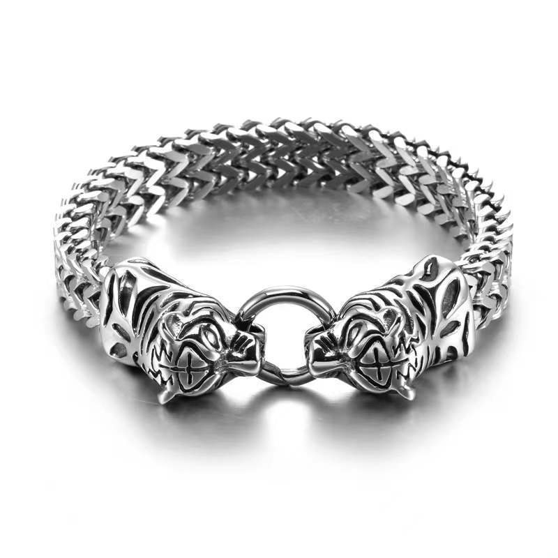 Men's Stainless Steel Wolf Head Chain Bracelet