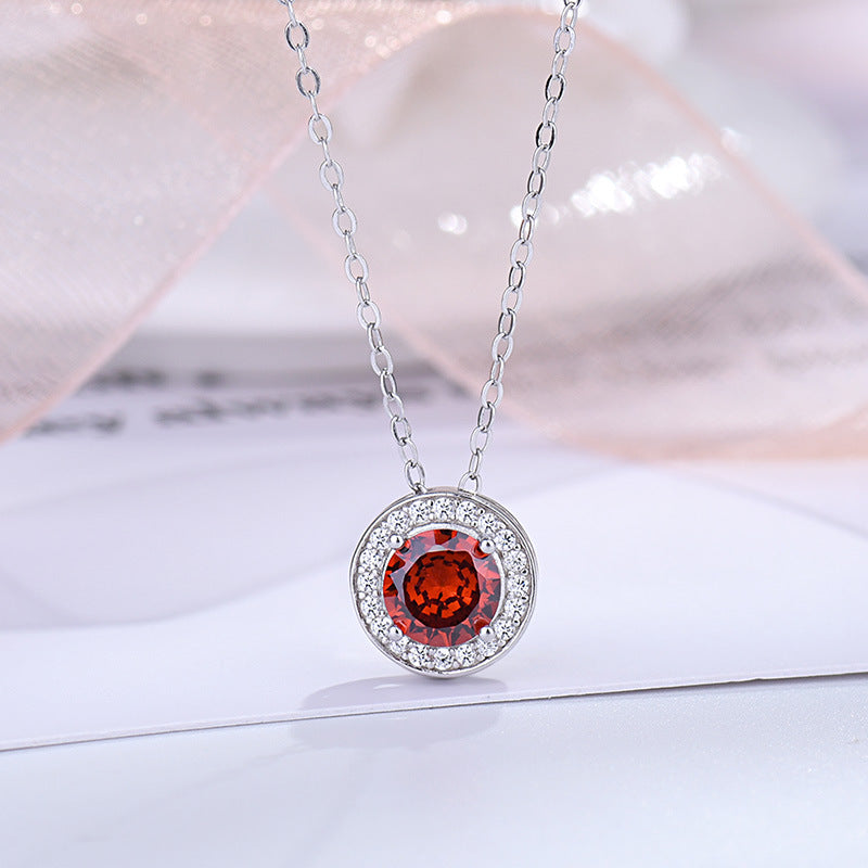 S925 sterling silver pomegranate ruby circle necklace