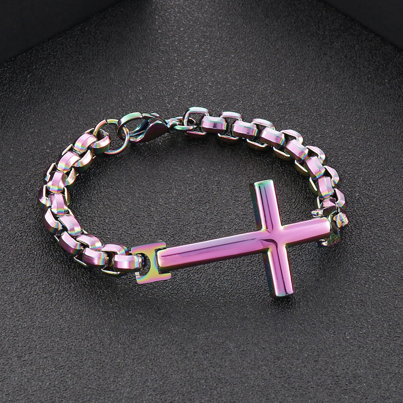 Stainless Steel Men's Cross Square Pearl Bracelet