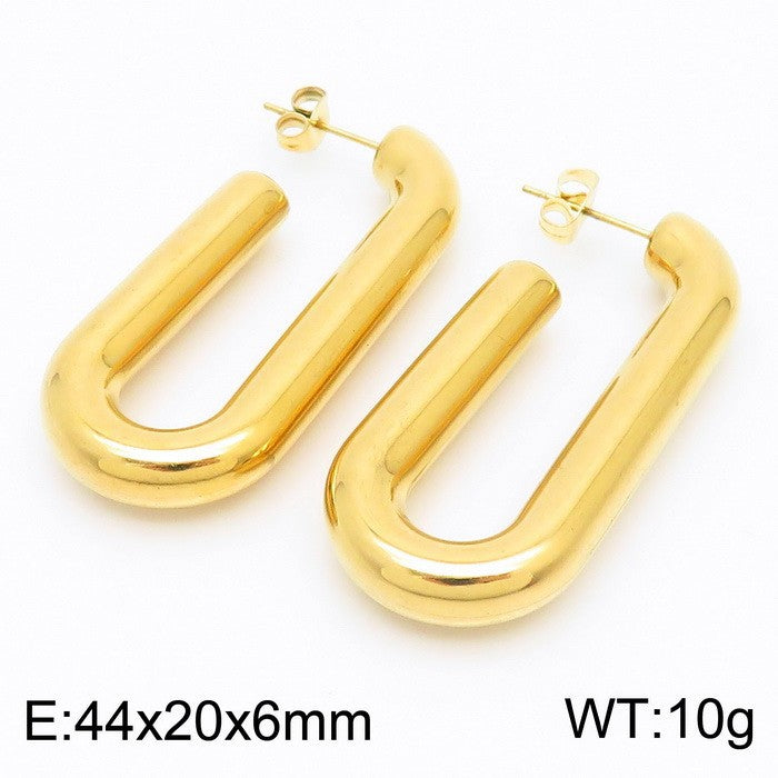 Light luxury and high-end titanium steel U-shaped glossy earrings stainless steel hollow earrings