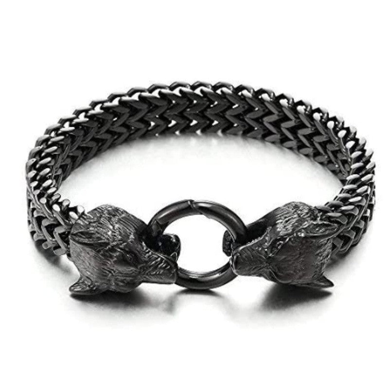 Men's Stainless Steel Wolf Head Chain Bracelet