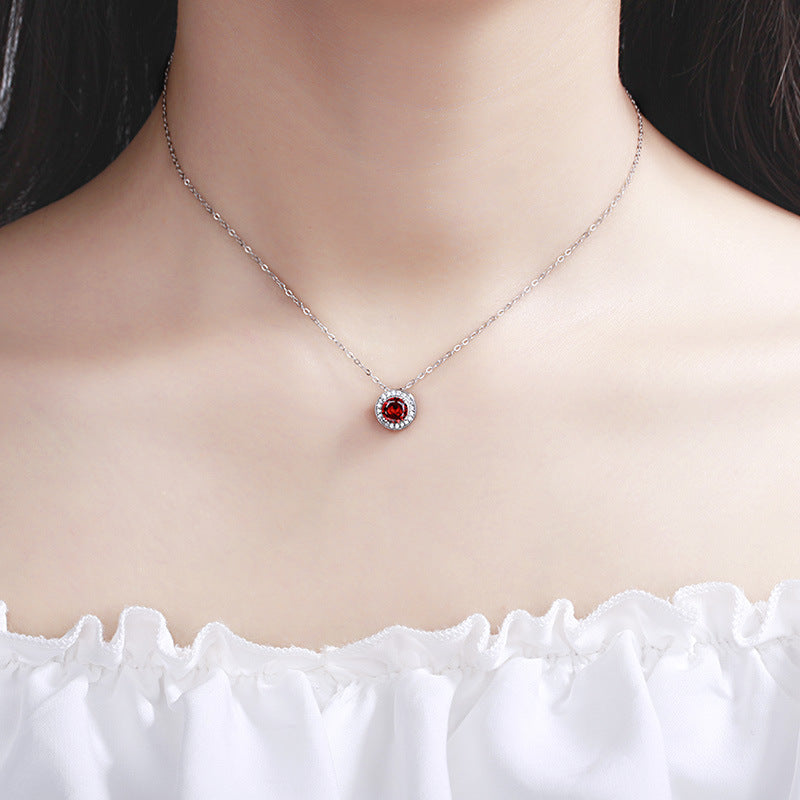 S925 sterling silver pomegranate ruby circle necklace