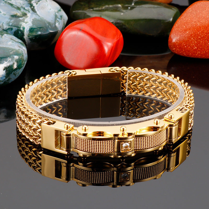 Creative new gold stainless steel men's diamond bracelet