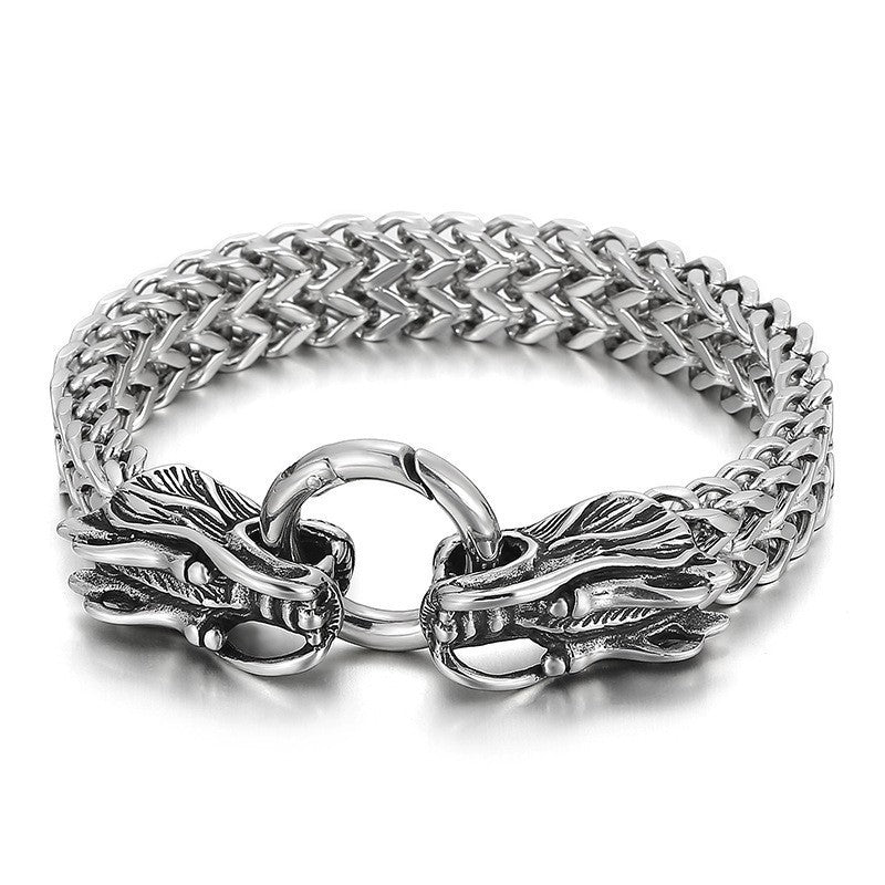 Men's Stainless Steel Wolf Head Chain Bracelet