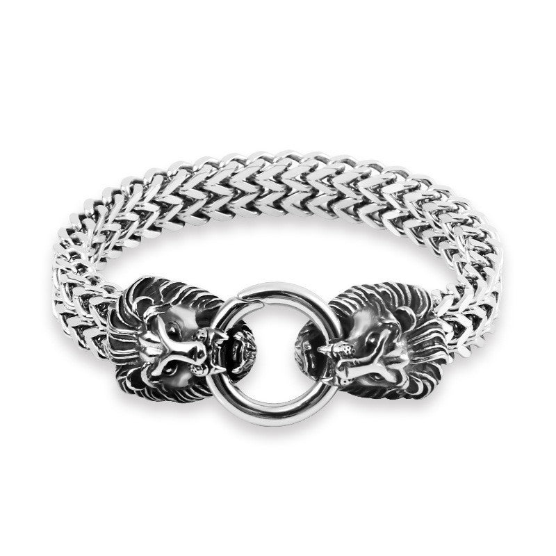 Men's Stainless Steel Wolf Head Chain Bracelet