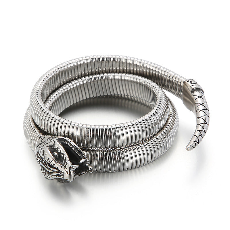 Stainless Steel Snake Wrap Bracelet Textured Three Layer Stretch Bracelet