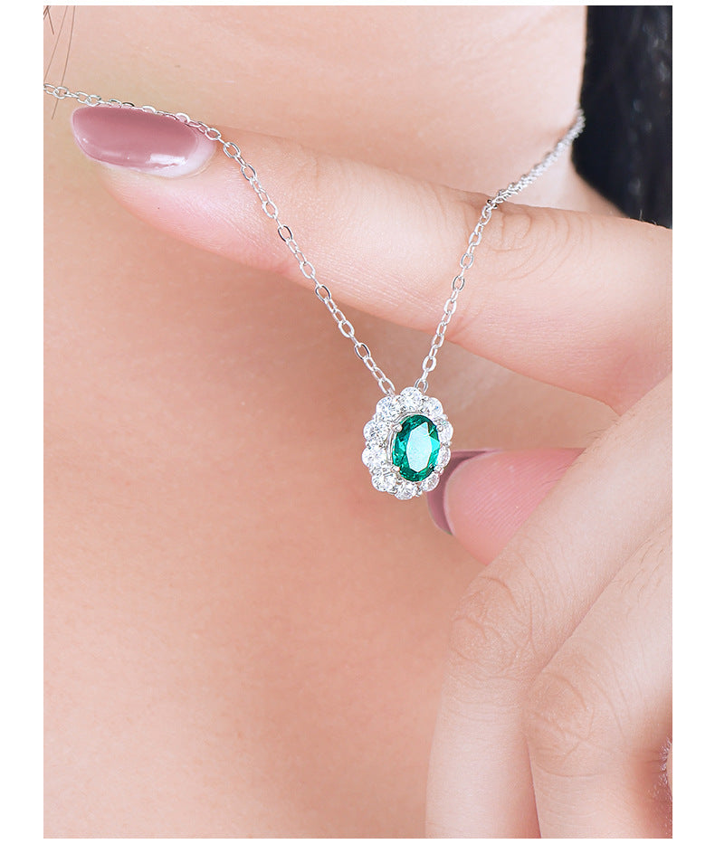 Emerald 1 Carat Egg Shape Oval Pendant Necklace