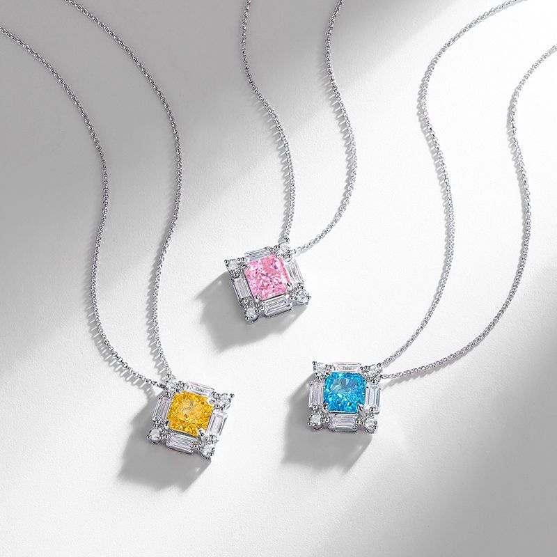 Square Ice Flower Cut Fashion Necklace