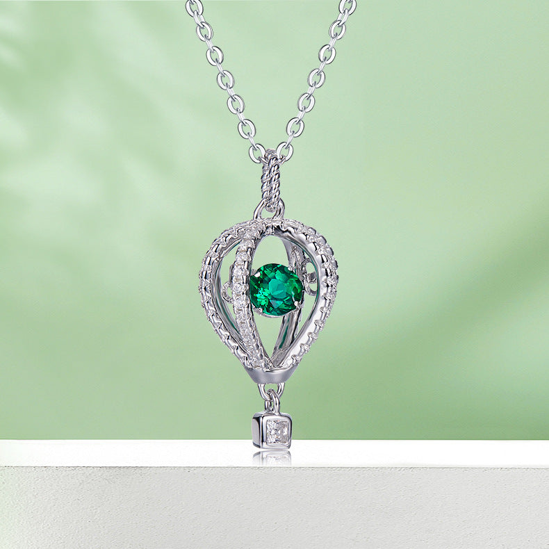 Sterling Silver Hot Air Balloon Emerald Necklace