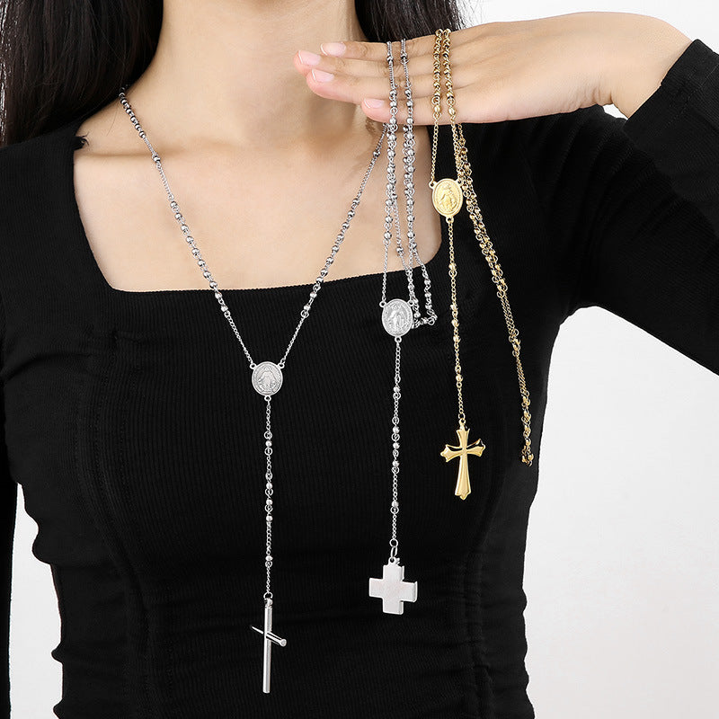 Ins style simple and fashionable variety of crosses with retro titanium steel necklaces women's jewelry