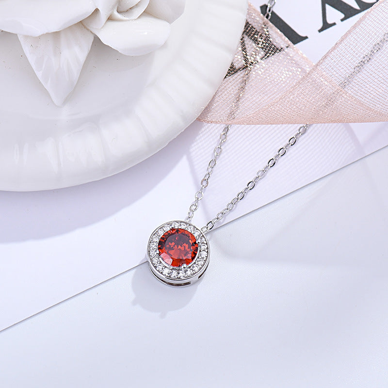 S925 sterling silver pomegranate ruby circle necklace