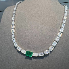 Full diamond necklace square design emerald retro women's collarbone necklace