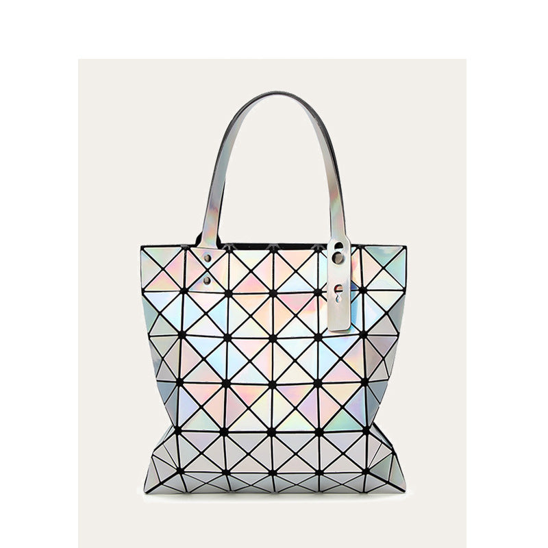 Japanese style New Style Trendy Niche Design Geometric Diamond Sequined Tote Bag All-Match Six-Grid Large-Capacity