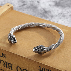 Fashionable double wolf head punk titanium steel men's bracelet