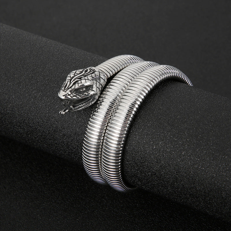 Stainless Steel Snake Wrap Bracelet Textured Three Layer Stretch Bracelet