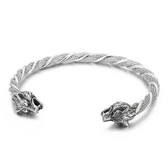 Fashionable double wolf head punk titanium steel men's bracelet