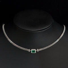 925 sterling silver adjustable square cut emerald simple necklace