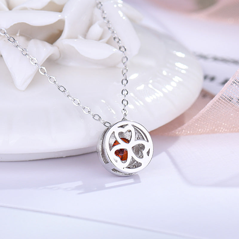 S925 sterling silver pomegranate ruby circle necklace