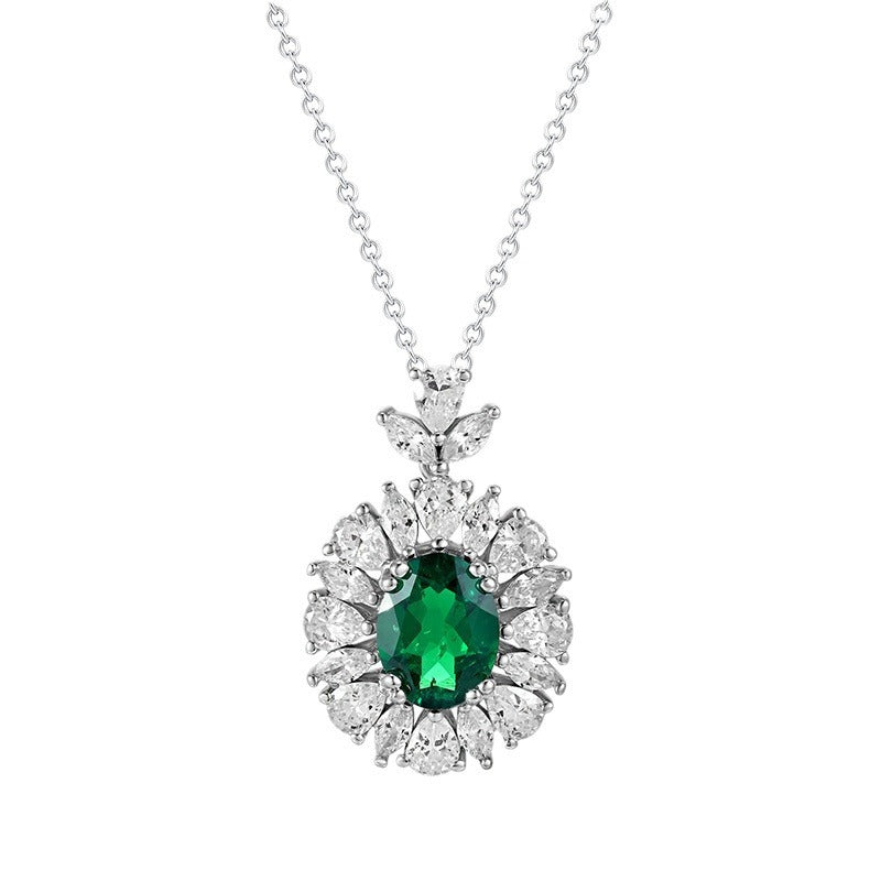 Full diamond all-inclusive vintage emerald collarbone necklace for women