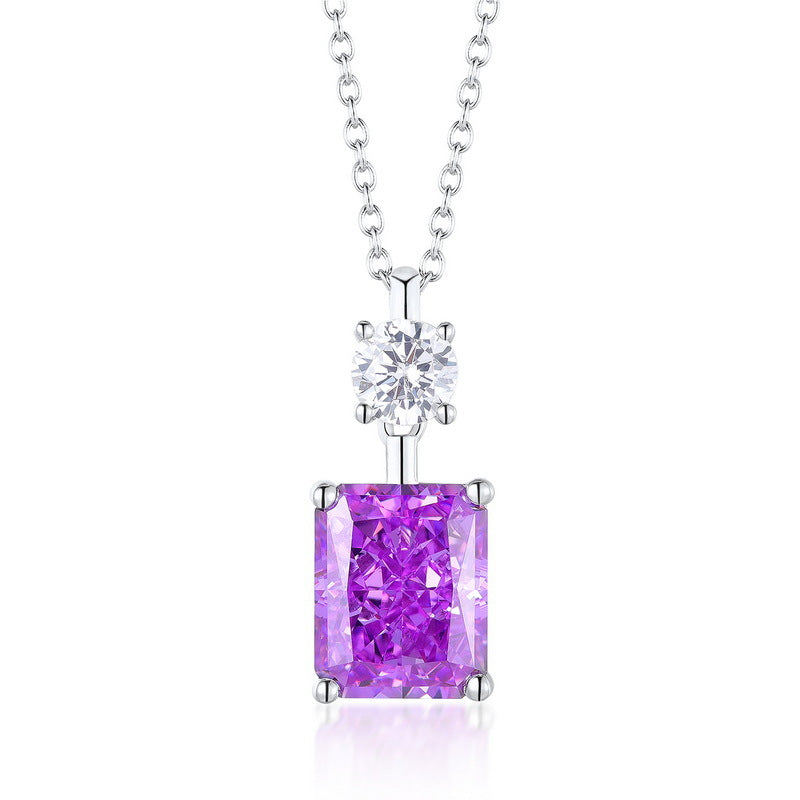 Pink rectangular zircon perfume bottle style necklace