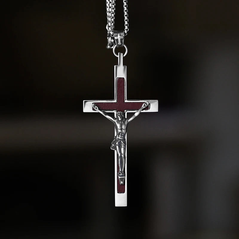 men's cross titanium steel necklace