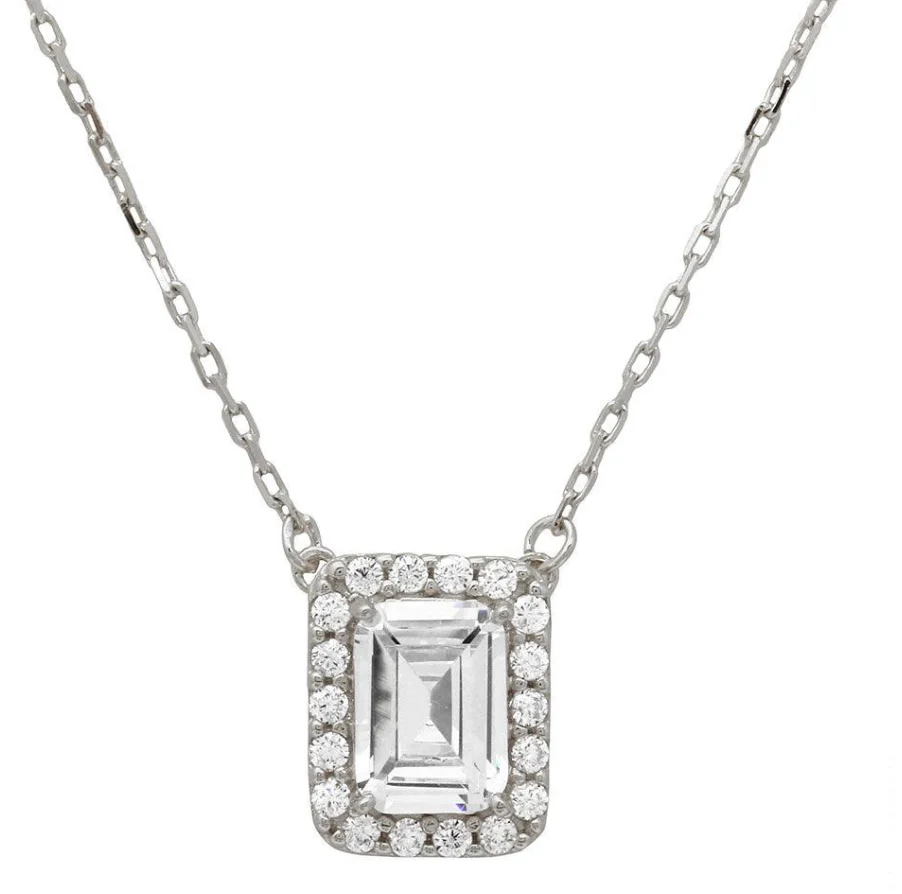 Square diamond necklace in white gold, classic, timeless, perfect and shining