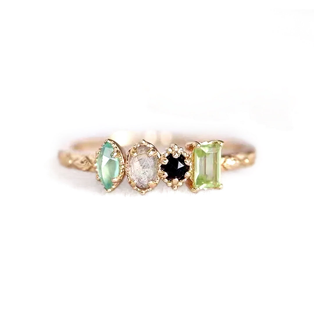 925 Sterling Silver Four Gemstone Fashion Pave Ring