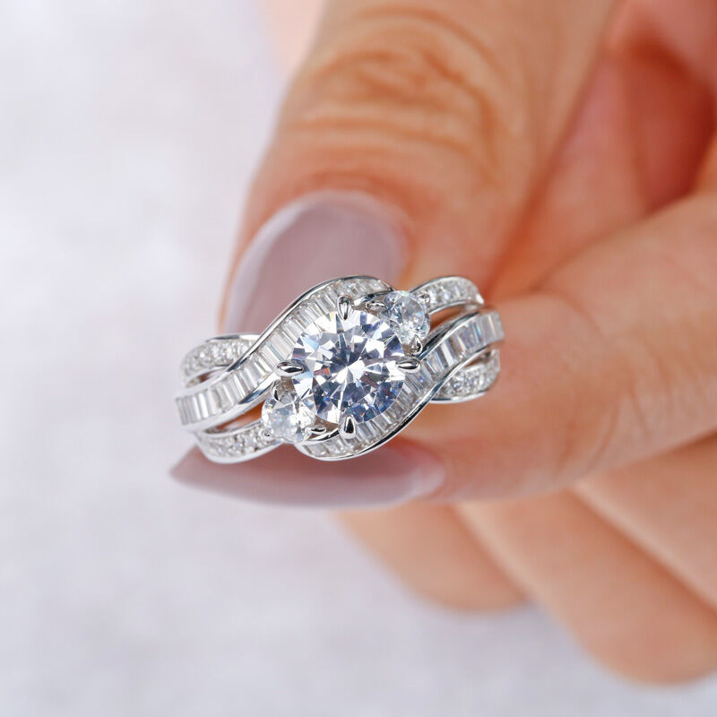 High-end design jewelry exhibition gift interwoven three-stone round cut sterling silver ring